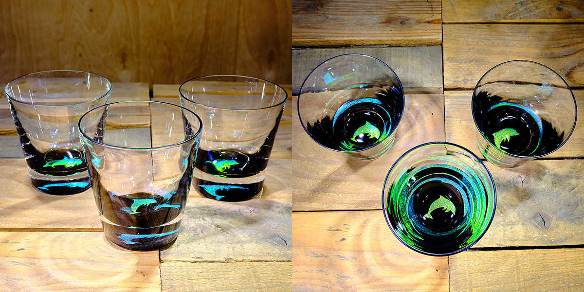 Dolphin Rocks Glass in Brilliant Emerald/Ice Blue – $120 Each