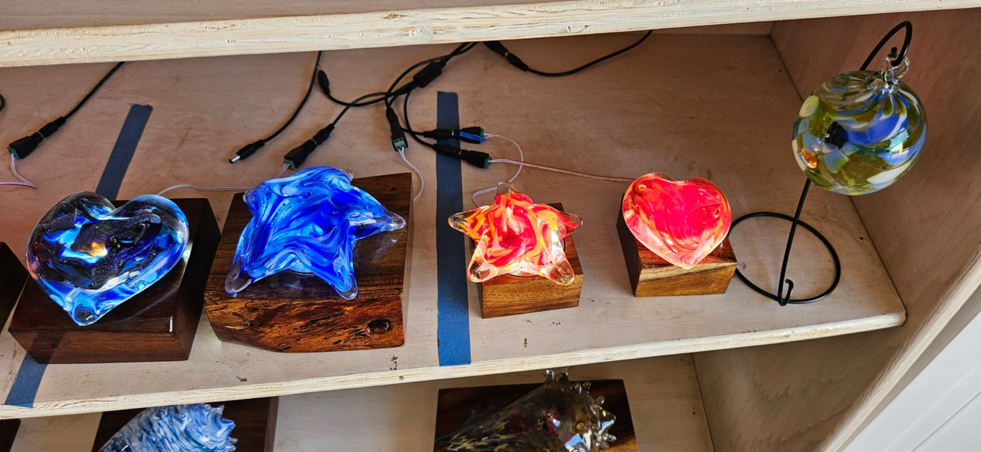 Sample pieces of Glassblowing at Moana Glass